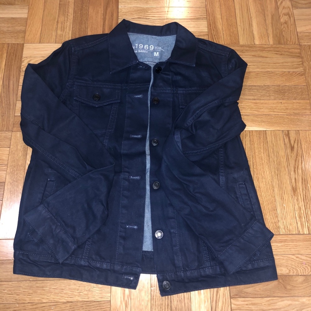Coated navy leather gap denim jacket